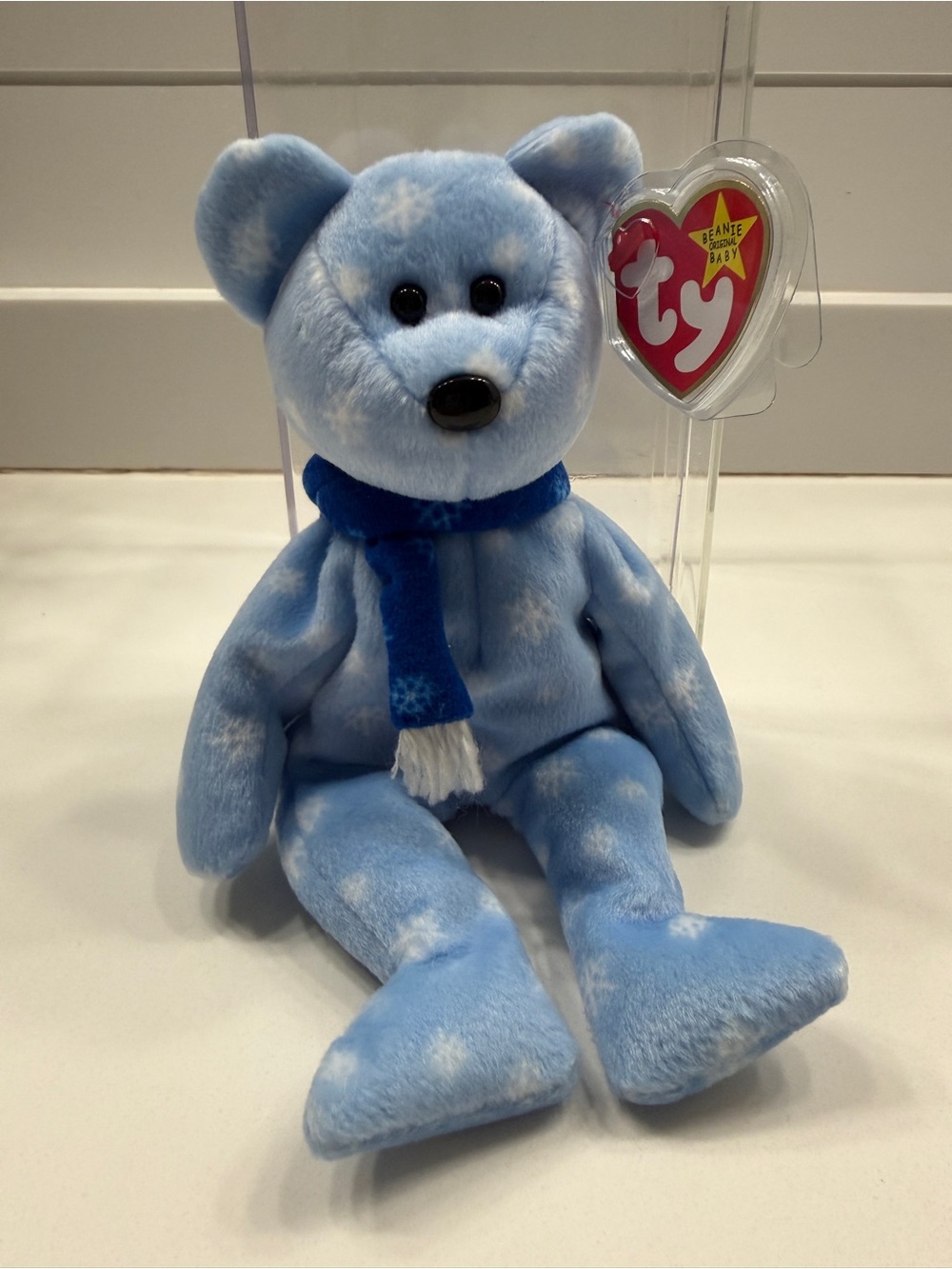 Ty Blue Snowflake Bear Plush with Dark Blue Scarf